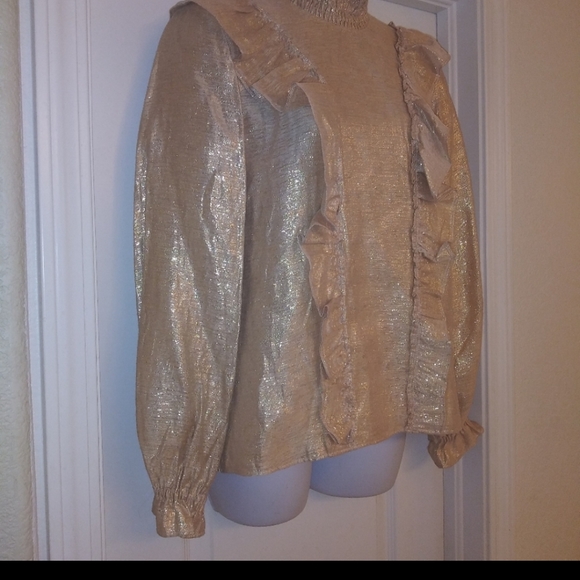 Sezane Filomene Gold Ruffle Blouse Top - Picture 5 of 10
